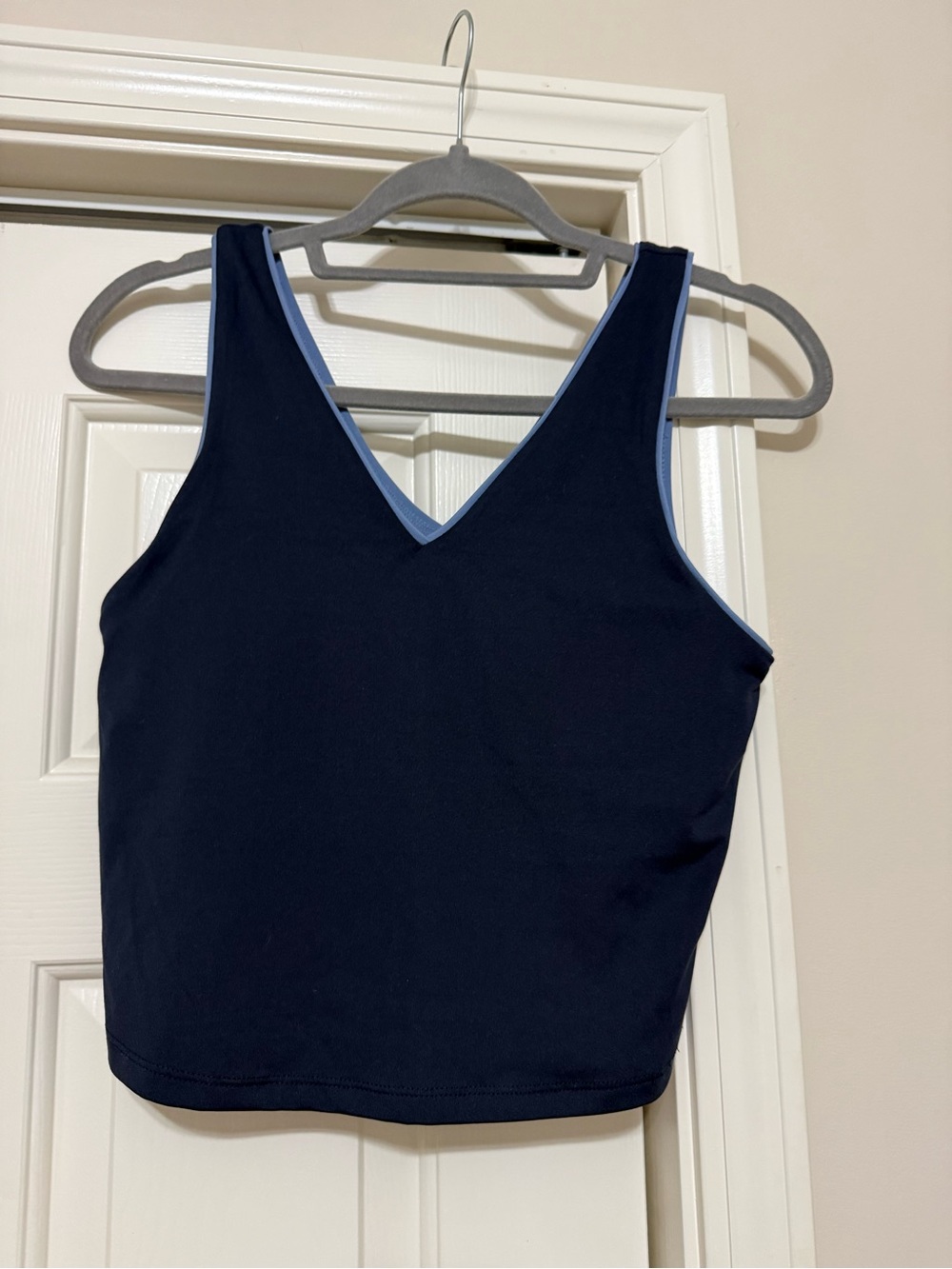 Jockey Women's Navy V-Neck Tank Top with Light Blue Trim